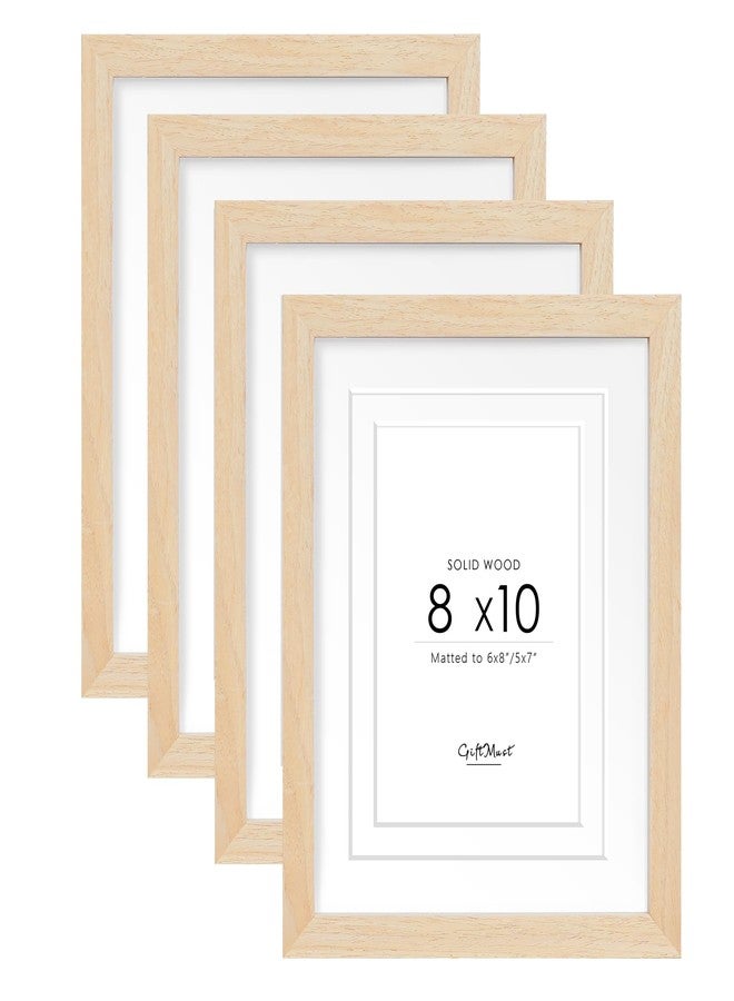 GiftMust 8x10 Set of 4 Solid Wood Picture Frame, Natural Wood Photo Frame with Double mats, Display 5x7 or 6x8 with paper mat, 8 by 10 without mat, Oak Wood Grain Picture Frame - Image 1